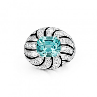 RichandRare-BLACK-BLUE TOURMALINE, ENAMEL AND DIAMOND RING